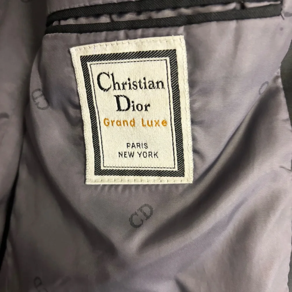 Christian Dior Grand Luxe Mens Black Tuxedo Jacket Satin Shawl Lapel 44L Blazer
